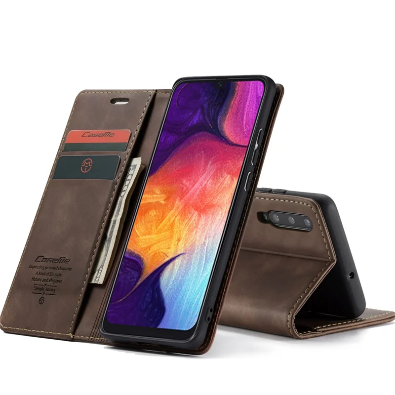 Caseme 013 Серии Auto Поглощенные Кожаные Кожаные Кошельки Для Samsung Galaxy A50 - Кофе