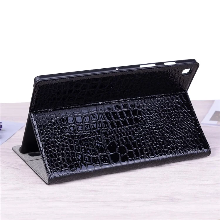 Crocodile Skin Wallet Stand Leather Tablet Casing for Samsung Galaxy Tab S5e SM-T720 - Black