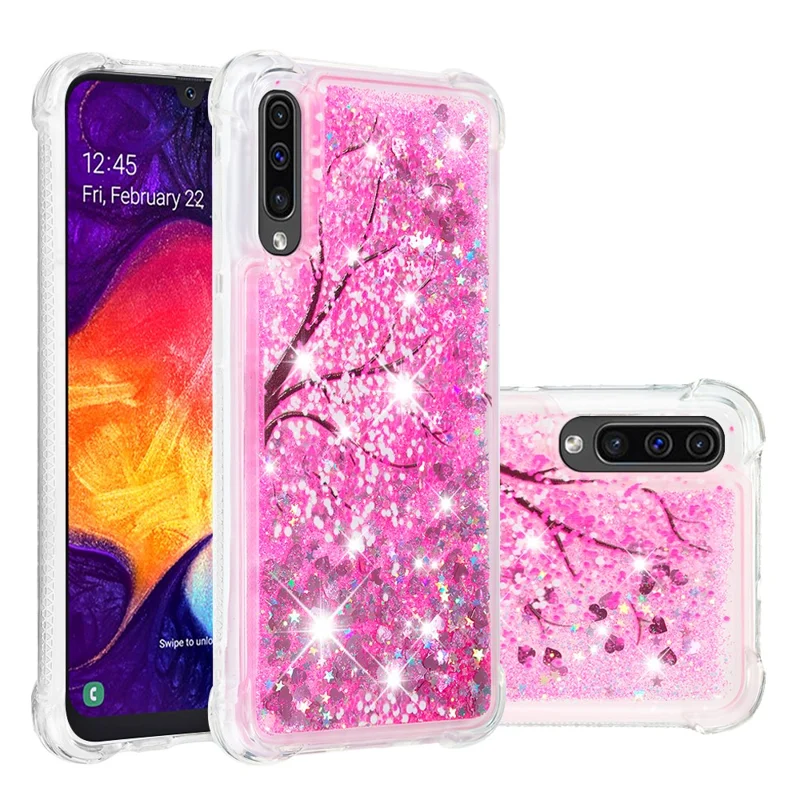 Liquid Glitter Powder Patterned Quicksand Shockproof TPU Back Case for Samsung Galaxy A50 / A50s / A30s - Tree