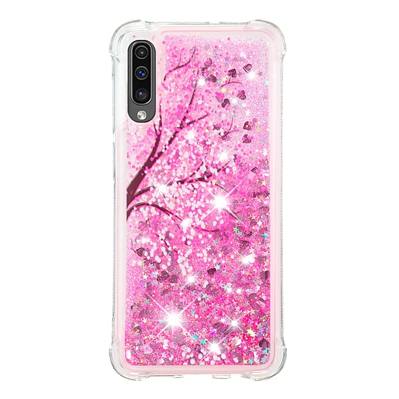 Liquid Glitter Powder Patterned Quicksand Shockproof TPU Back Case for Samsung Galaxy A50 / A50s / A30s - Tree