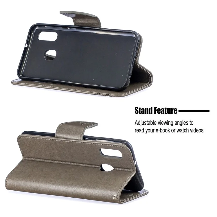 Empreinte Papillon pu en Cuir Portefeuille Case de Retournement Avec Sangle Pour Samsung Galaxy A20e - Gris