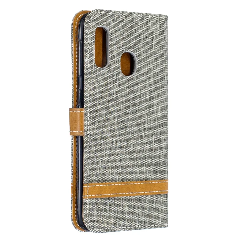 Jeans Cloth Leather Wallet Case for Samsung Galaxy A20e - Grey