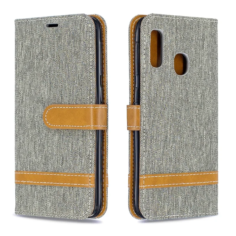Jeans Cloth Leather Wallet Case for Samsung Galaxy A20e - Grey
