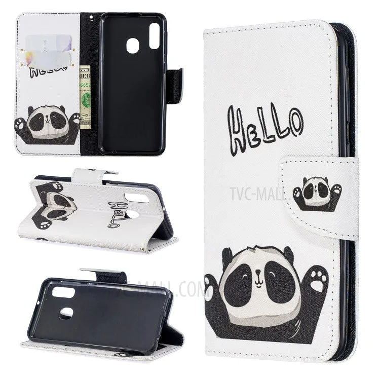 Pattern Printing Wallet Leather Stand Case for Samsung Galaxy A20e - Cute Panda