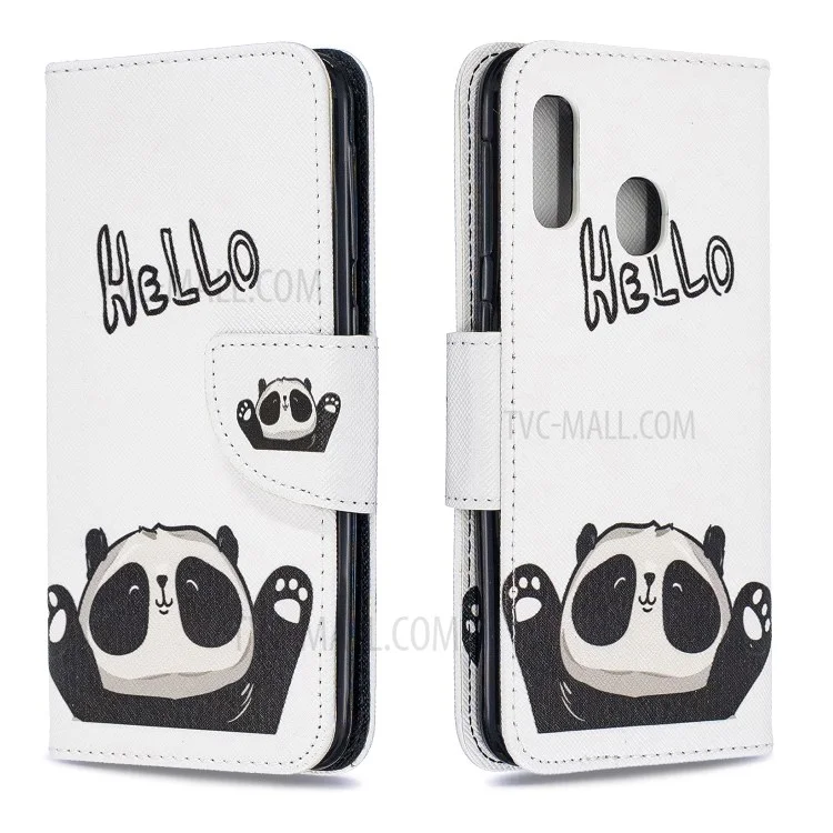 Pattern Printing Wallet Leather Stand Case for Samsung Galaxy A20e - Cute Panda