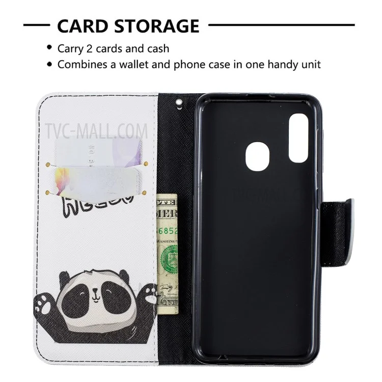 Pattern Printing Wallet Leather Stand Case for Samsung Galaxy A20e - Cute Panda