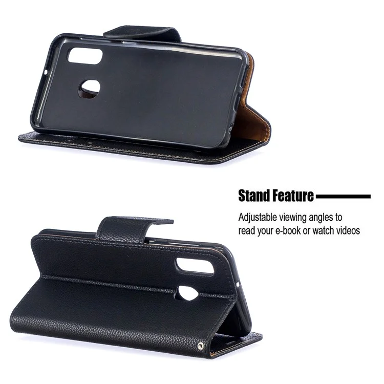 Litchi Skin Leather Wallet Case for Samsung Galaxy A20e - Black