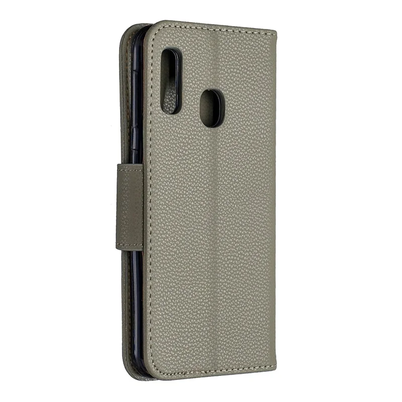Litchi Skin Leather Wallet Case for Samsung Galaxy A20e - Grey