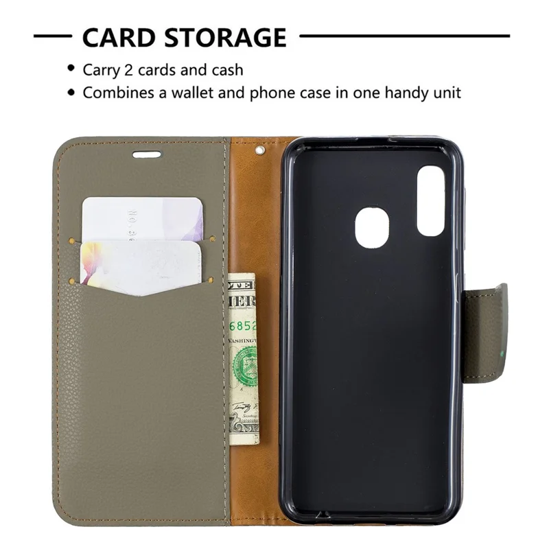 Litchi Skin Leather Wallet Case for Samsung Galaxy A20e - Grey