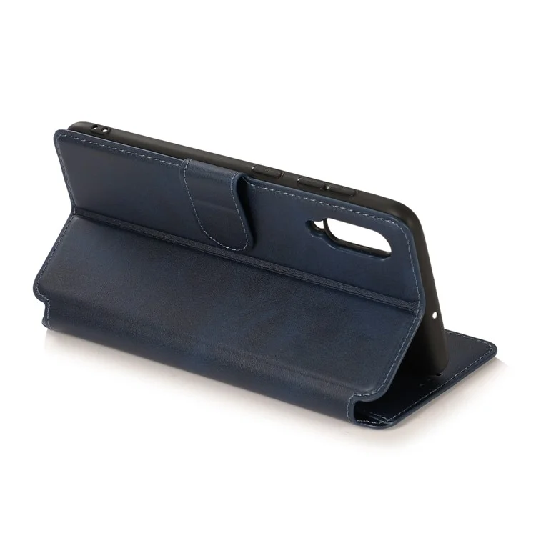 Funda Protectora de Teléfono Estilo Billetera de Piel de PU y TPU para Samsung Galaxy A70 - Azul Oscuro