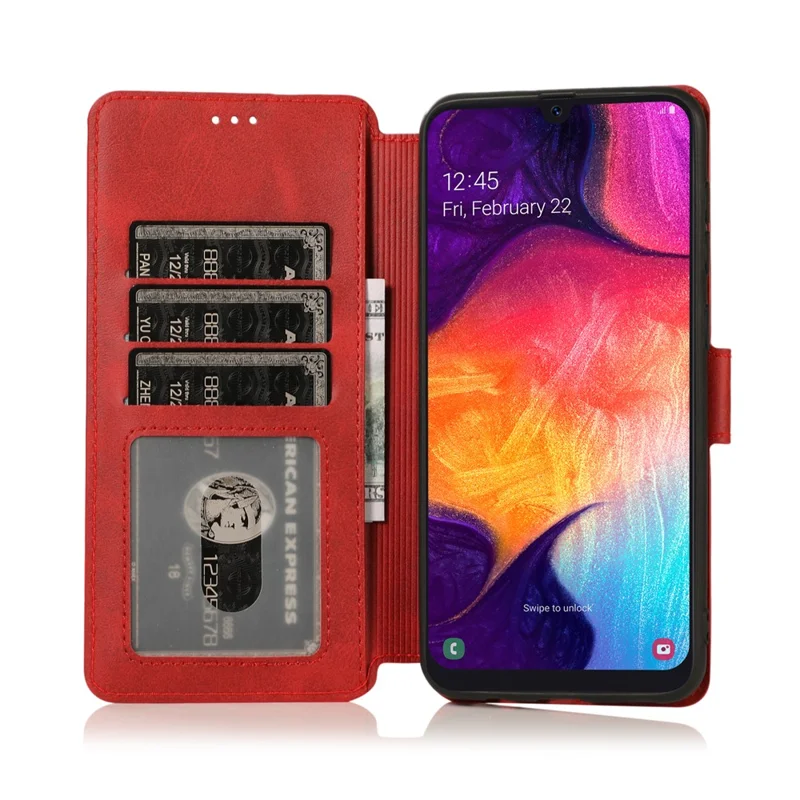 Funda protectora de estilo cartera de piel PU + TPU para Samsung Galaxy A70 - Rojo