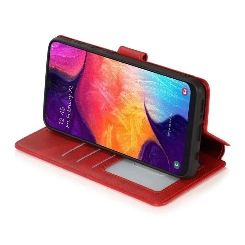 Funda protectora de estilo cartera de piel PU + TPU para Samsung Galaxy A70 - Rojo