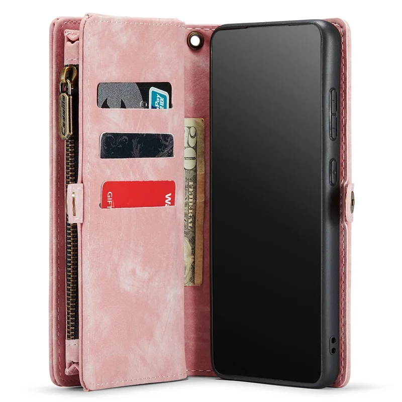 CASEME 008 Series for Samsung Galaxy A20 / 30 PU Leather Magnetic Detachable Zipper Case Multi-slot Wallet Stand Flip Phone Cover - Pink