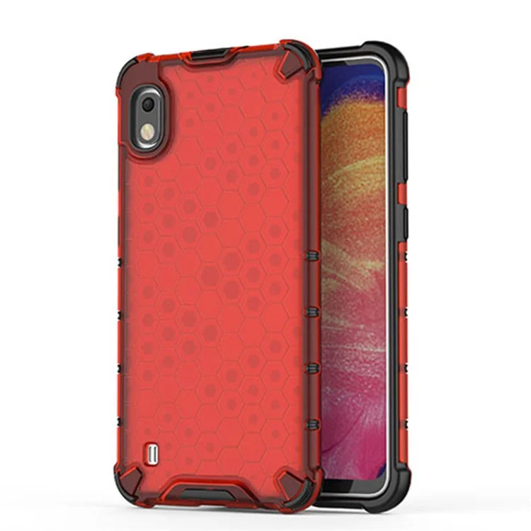 Coque de téléphone hybride TPU + PC pour amortisseur en nid d'abeille pour Samsung Galaxy A10 - Rouge