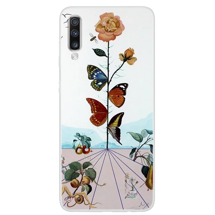 Impresión de Patrones Soft TPU Telephip Back Case Para Samsung Galaxy A70 - Mariposa y Flores