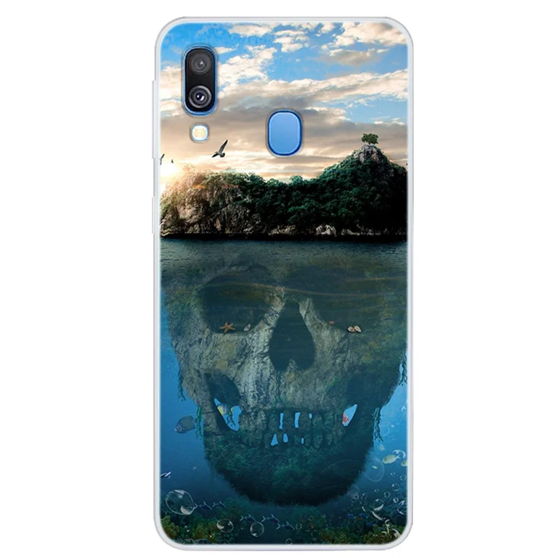 Pattern Printing Soft TPU Phone Back Case for Samsung Galaxy A40 - Skull