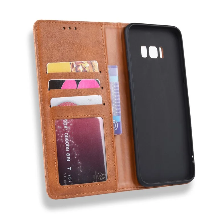 Автопоглощаемый Старинный Кожаный Кошелек Стенд Оболочки Для Samsung Galaxy S8 - Коричневый