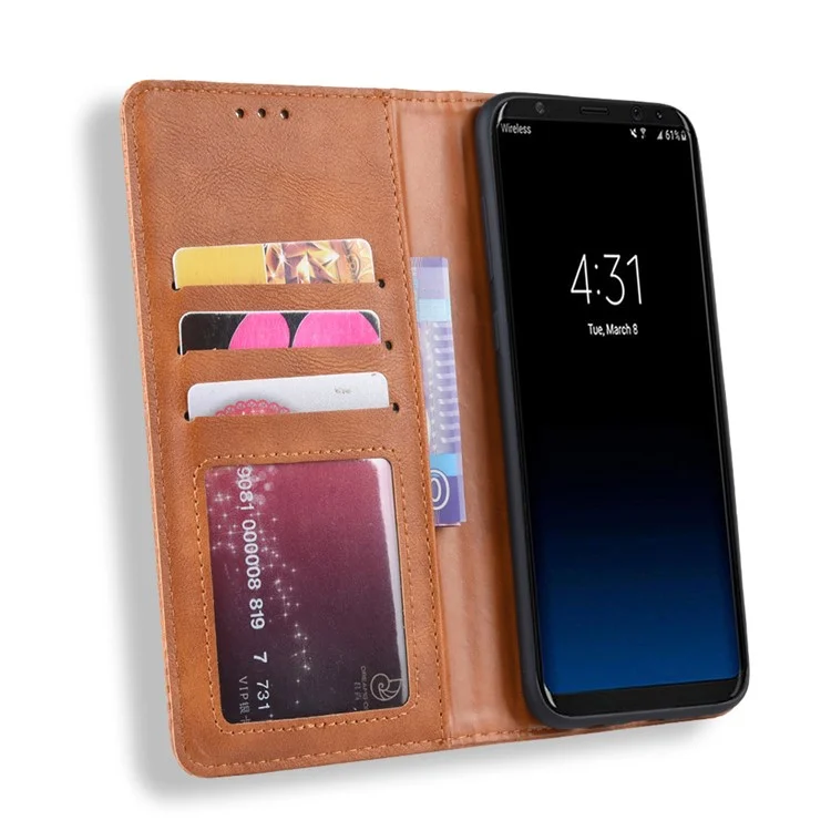 Автопоглощаемый Старинный Кожаный Кошелек Стенд Оболочки Для Samsung Galaxy S8 - Коричневый