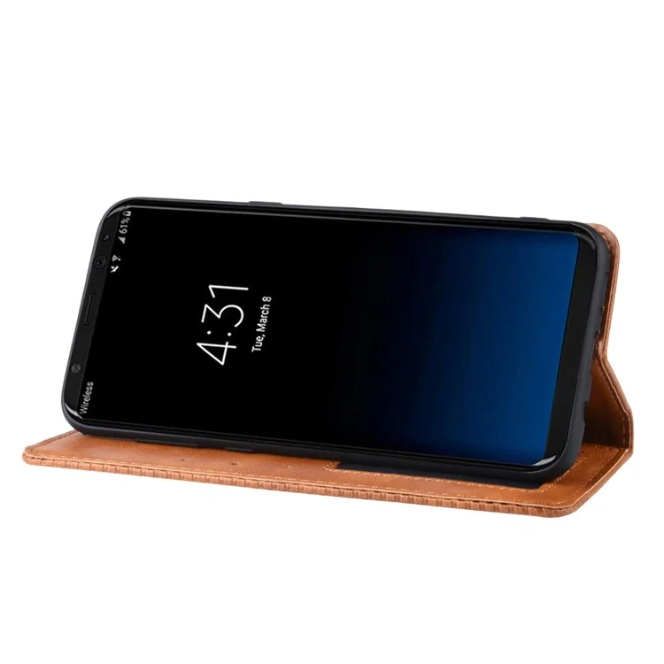 Автопоглощаемый Старинный Кожаный Кошелек Стенд Оболочки Для Samsung Galaxy S8 - Коричневый