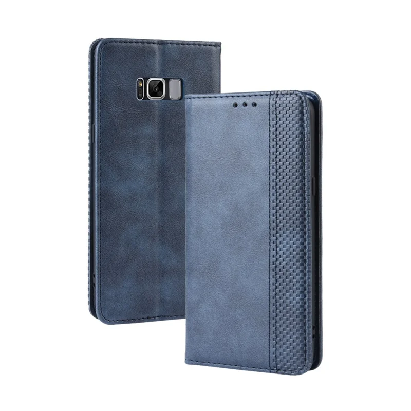 Cáscara De Soporte De Cuero Vintage Absorbido Automático Para Samsung Galaxy S8 - Azul