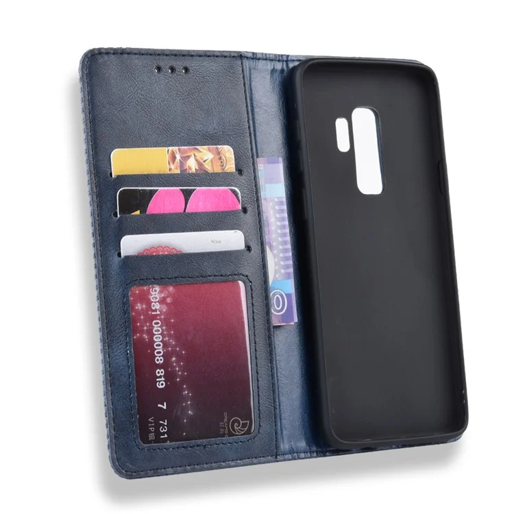 Vintage Style Leather Wallet Case per Samsung Galaxy S9+ - Blu