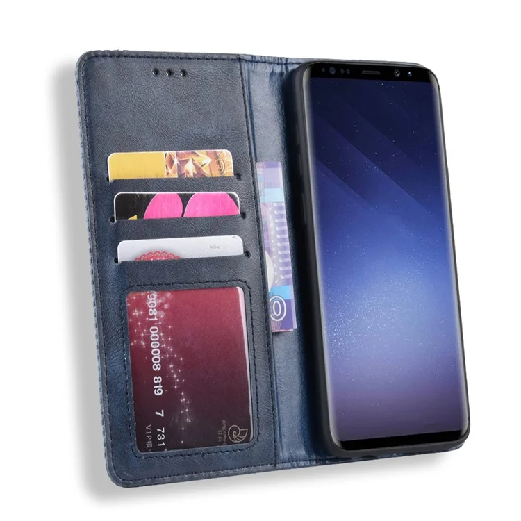Vintage Style Leather Wallet Case per Samsung Galaxy S9+ - Blu