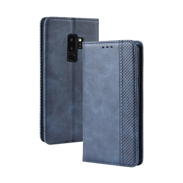 Vintage Style Leather Wallet Case per Samsung Galaxy S9+ - Blu