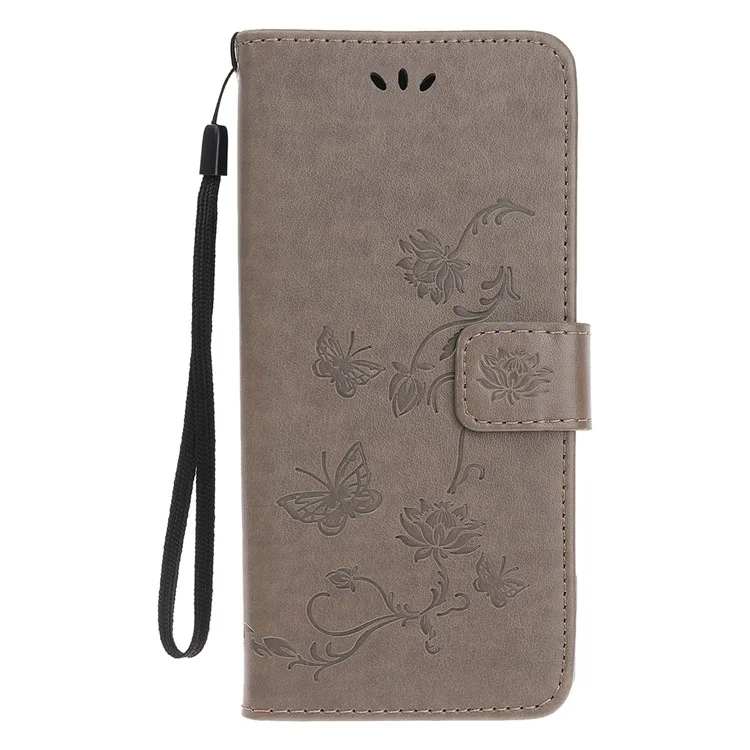 Impresión Flores de Mariposa Case de Billetera de Cuero Para Samsung Galaxy A20e - Gris