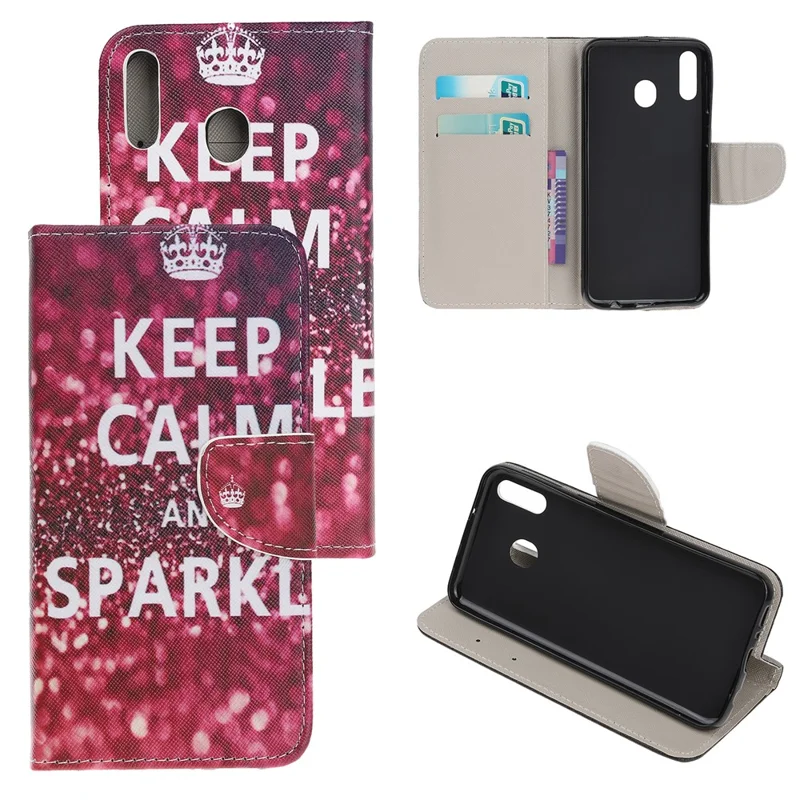 Cross Texture Pattern Printing Flip Leather Wallet Case for Samsung Galaxy A20e - Keep Calm and Sparkle