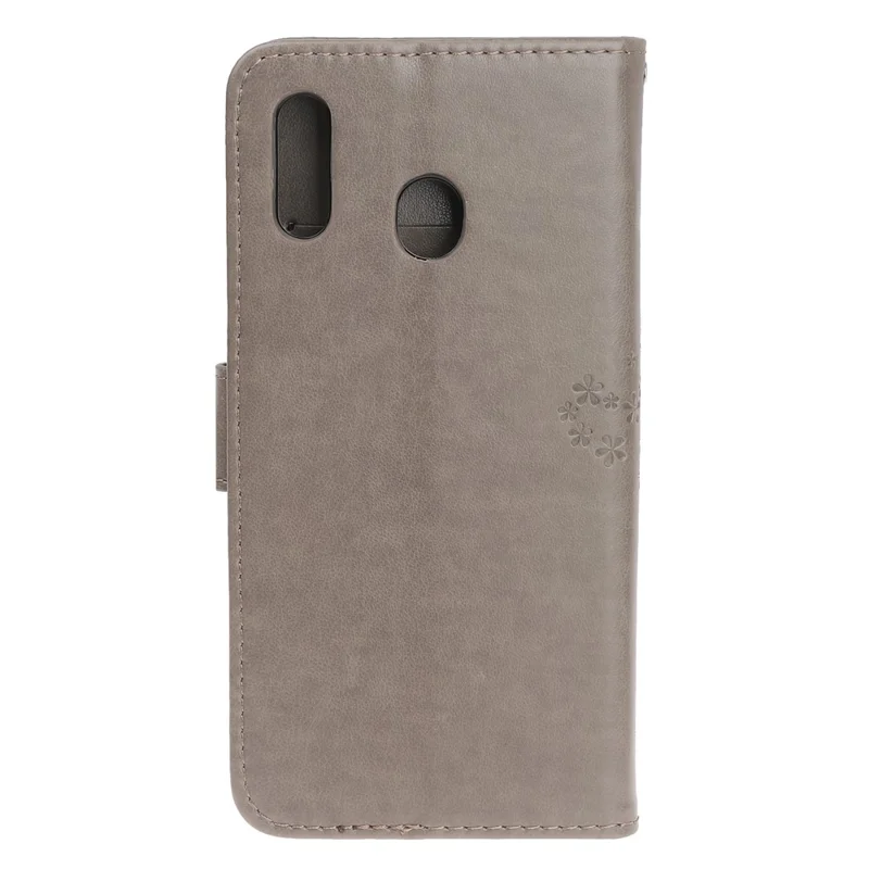Imprint Tree+Owl Leather Wallet Phone Case for Samsung Galaxy A20e - Grey