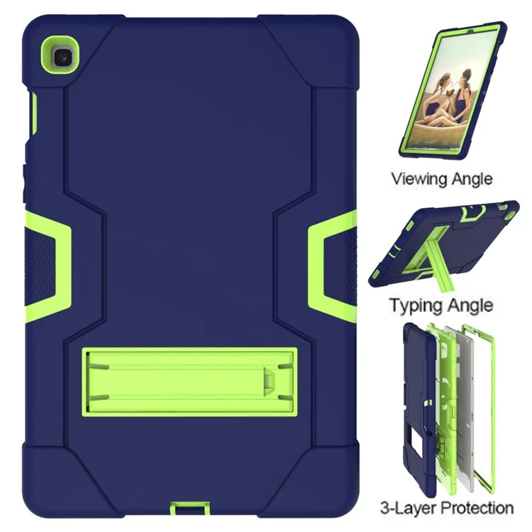 Tpu de Choque TPU + PC Híbrida Caso Protector Con Kickstand Para Samsung Galaxy Tab S5e SM-T720 / SM-T725 - Azul Oscuro / Verde