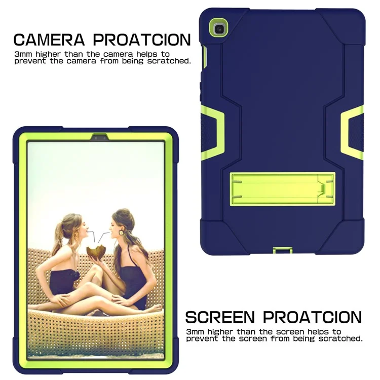 Tpu de Choque TPU + PC Híbrida Caso Protector Con Kickstand Para Samsung Galaxy Tab S5e SM-T720 / SM-T725 - Azul Oscuro / Verde