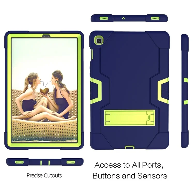 Shock Proof TPU + PC Hybrid Tablet Protective Case with Kickstand for Samsung Galaxy Tab S5e SM-T720 / SM-T725 - Dark Blue / Green