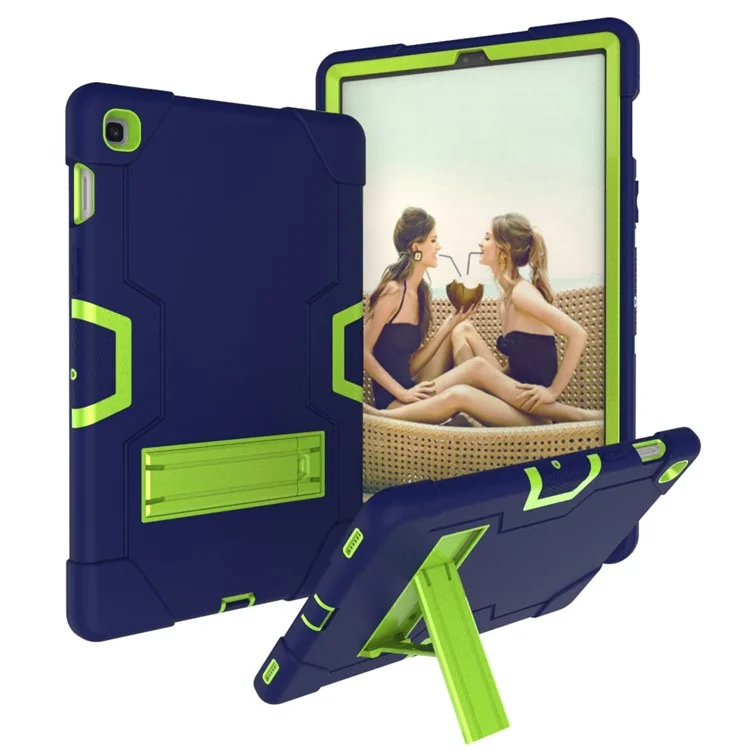 Shock Proof TPU + PC Hybrid Tablet Protective Case with Kickstand for Samsung Galaxy Tab S5e SM-T720 / SM-T725 - Dark Blue / Green