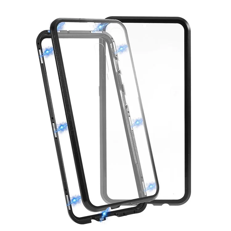 All-wrapped Magnetic Installation Metal Frame + Glass Protective Phone Case for Samsung Galaxy A50/A50s/A30s- Black