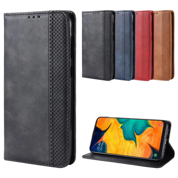 Auto-absorbed Vintage Style PU Leather Wallet Phone Case for Samsung Galaxy A20e - Black