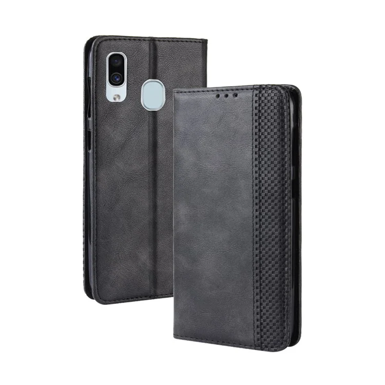 Custodia Per il Telefono in Pelle Vintage in Stile Vintage Automatico Per Samsung Galaxy A20e - Nero