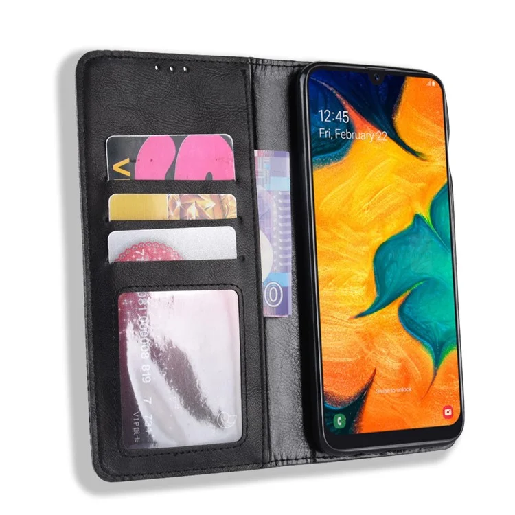 Auto-absorbiertes Vintage-stil PU Leder Brieftaschenhülle Für Samsung Galaxy A20e - Schwarz