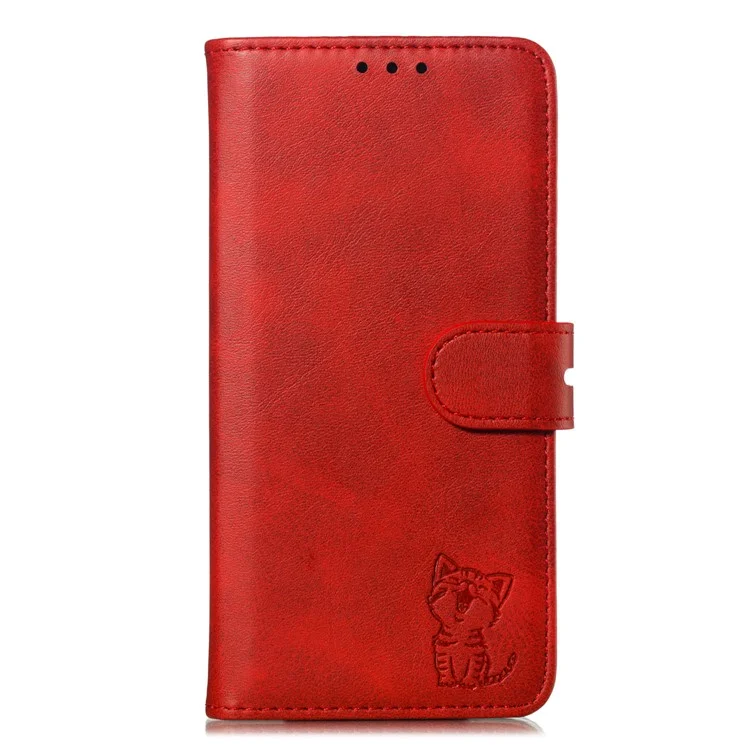 Para Samsung Galaxy A40 Capa de Carteira de Couro com Padrão de Gato Impresso - Vermelho