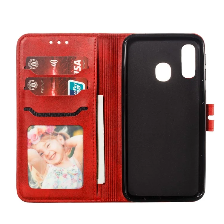 Para Samsung Galaxy A40 Capa de Carteira de Couro com Padrão de Gato Impresso - Vermelho