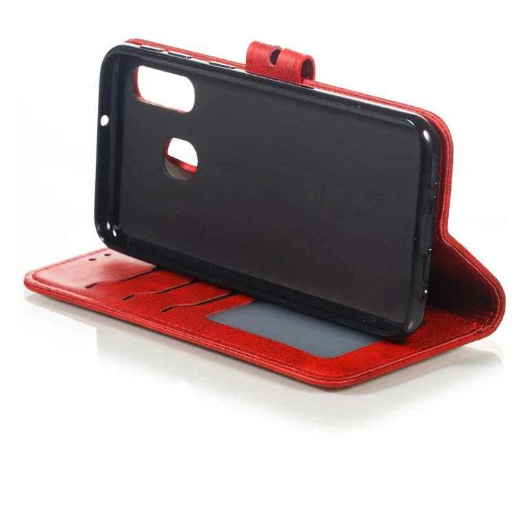 Para Samsung Galaxy A40 Capa de Carteira de Couro com Padrão de Gato Impresso - Vermelho