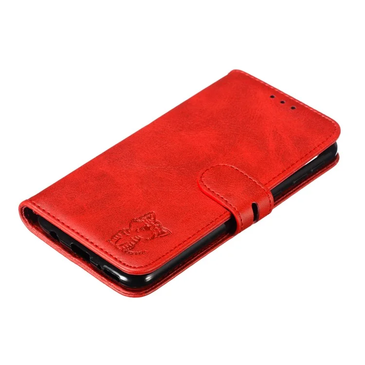 Para Samsung Galaxy A40 Capa de Carteira de Couro com Padrão de Gato Impresso - Vermelho