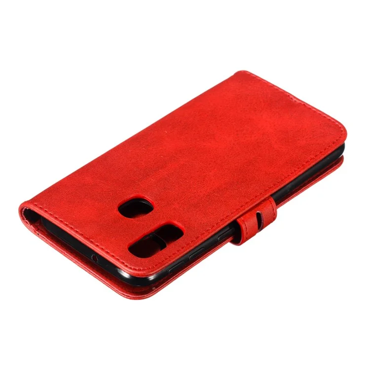 Para Samsung Galaxy A40 Capa de Carteira de Couro com Padrão de Gato Impresso - Vermelho