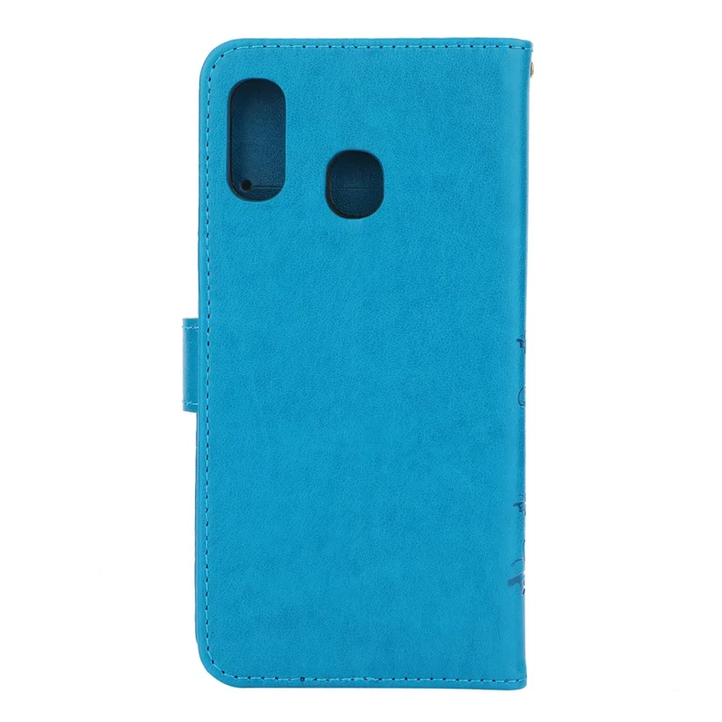 Imprint Butterfly Flowers Leather Phone Cover for Samsung Galaxy A30 / A20 - Blue