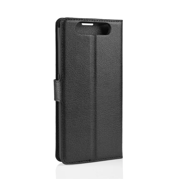 Litchi Skin Wallet Leather Stand Case for Samsung Galaxy A80/A90 - Black