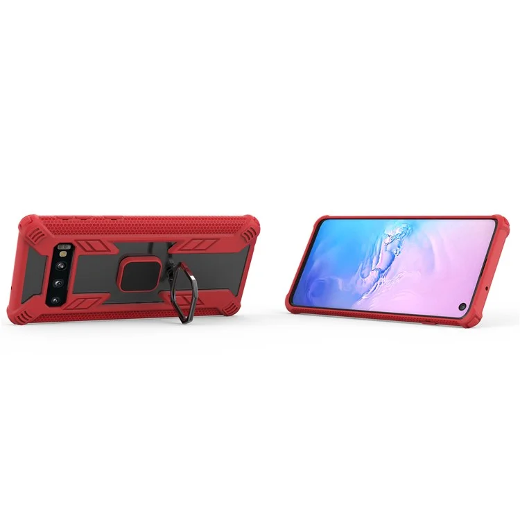 Warrior Style Rotating Ring Kickstand PC+TPU Hybrid Case for Samsung Galaxy S10 Plus - Red