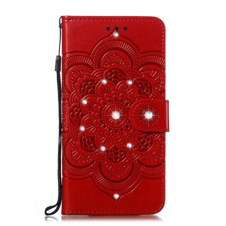 Shiny Diamond Imprint Flower Leather Phone Cover for Samsung Galaxy A20e - Red