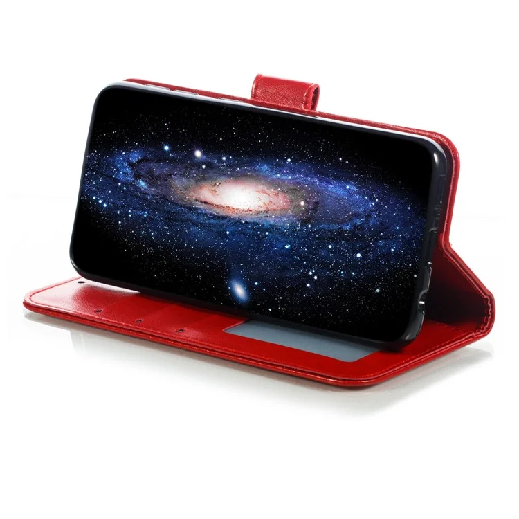 Shiny Diamond Imprint Flower Leather Phone Cover for Samsung Galaxy A20e - Red