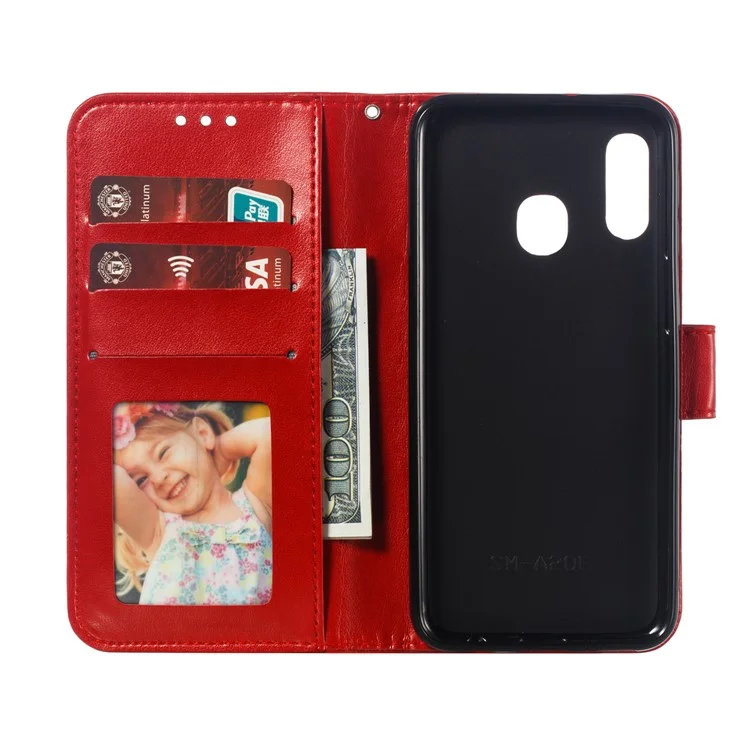 Shiny Diamond Imprint Flower Leather Phone Cover for Samsung Galaxy A20e - Red