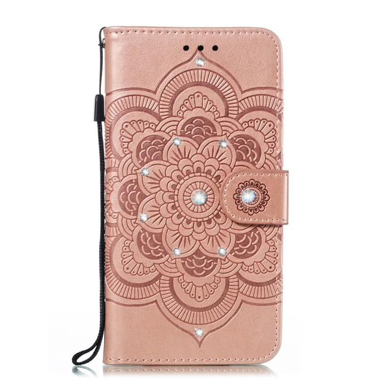 Shiny Diamond Imprint Flower Leather Phone Cover for Samsung Galaxy A20e - Rose Gold